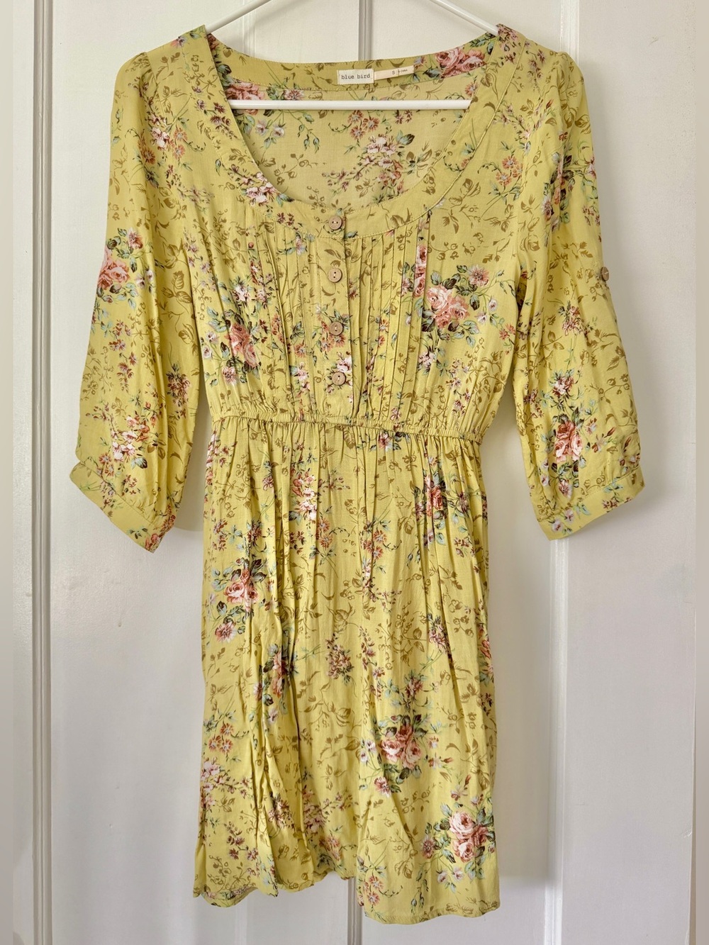 Small, Sage Green w/ Pink Roses Blu Bird Boutique Brand Floral Mini Dress Retro